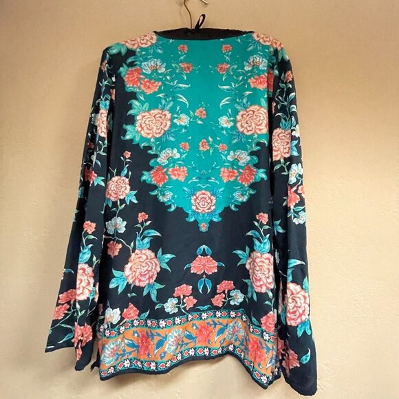 Tolani Collection Womens Medium V-Neck Floral Print Long Sleeve Woven Top Blouse - Picture 2 of 9